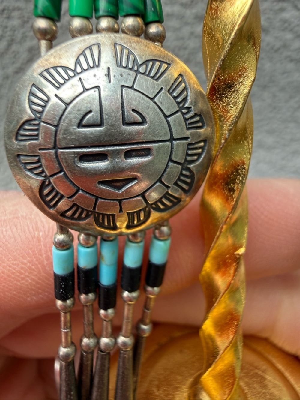 Vintage Native American Sterling Silver Sun Face Heishi Bead Dangle Earrings 925 - Picture 5 of 7